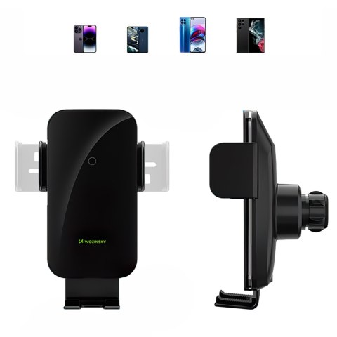 Uchwyt samochodowy zaciskowy z ładowarką indukcyjną do telefonu na kratkę 15W - czarny