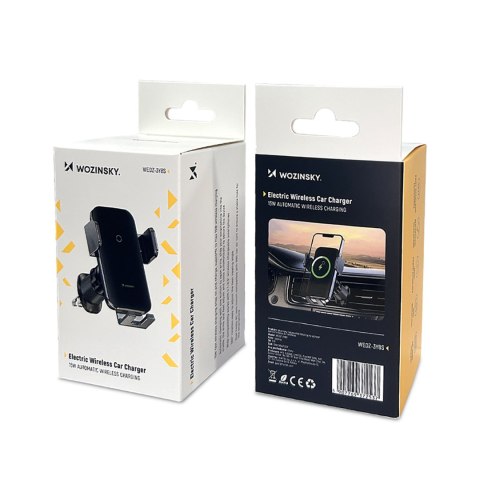 Uchwyt samochodowy zaciskowy z ładowarką indukcyjną do telefonu na kratkę 15W - czarny