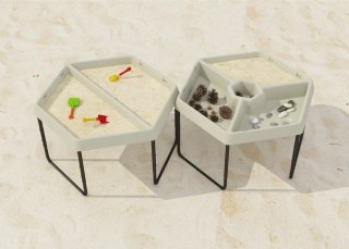 MASTERKIDZ Sześciokątny Stolik Do Zabawy Piaskiem i Wodą 3 Komory Regulowana Wysokość