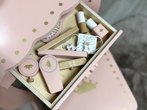 Drewniana Królewska Toaletka z lustrem + krzesełko + akcesoria ZA5934