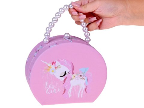 Urocza szkatułka na biżuterię eko-skóra lusterko + ozdoby do włosów ZA5737