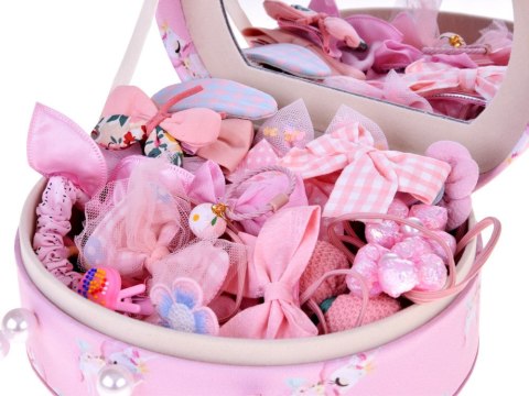 Urocza szkatułka na biżuterię eko-skóra lusterko + ozdoby do włosów ZA5737