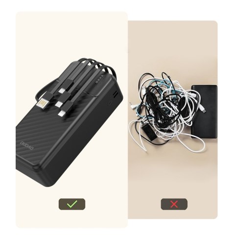 Powerbank K11 Max 30000mAh z wbudowanymi kablami - czarny