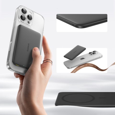 Powerbank magnetyczny Ultra-Slim 5000mAh 20W PicoGo AM41 MagSafe z kablem USB-C 30cm - czarny