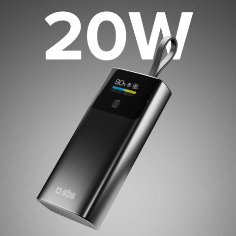 Powerbank z wyświetlaczem 10000mAh PD 20W LCD kablem USB-C - szary