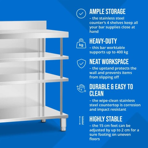 Stół blat barowy roboczy gastronomiczny z rantem 4 półki STAL 100 x 60 x 105 cm