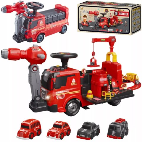 Jeździk 2w1 straż pożarna autka parking dźwig dźwięk pistolet na wodę ZH921